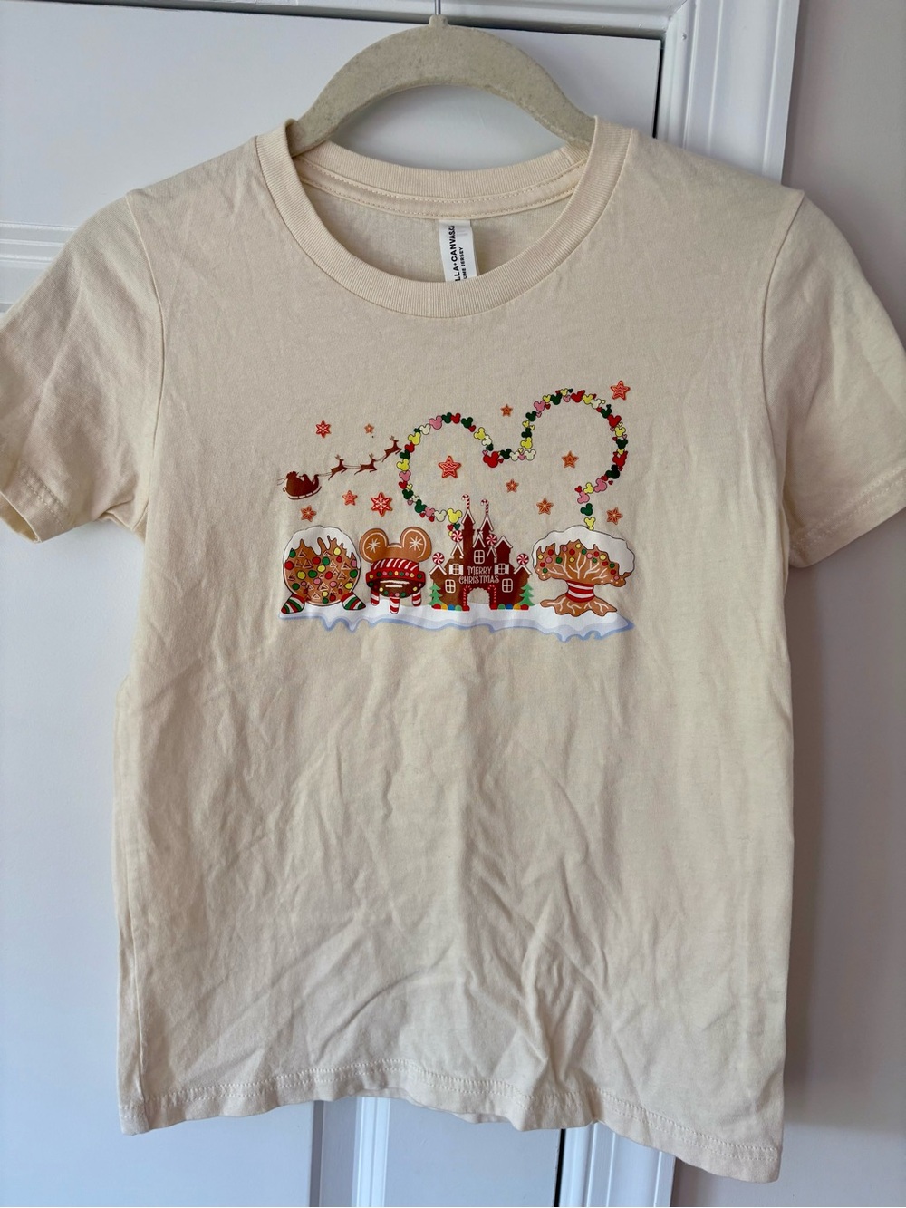 Kids Cream Disney Graphic Holiday Gingerbread and Mickey Mouse Ears Tee Youth M